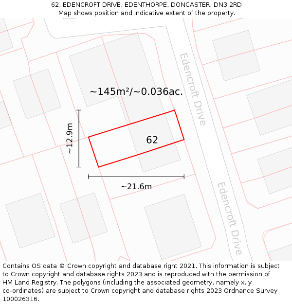 62, EDENCROFT DRIVE, EDENTHORPE, DONCASTER, DN3 2RD: Plot and title map