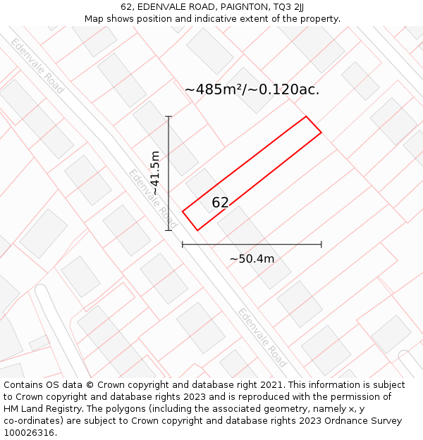 62, EDENVALE ROAD, PAIGNTON, TQ3 2JJ: Plot and title map