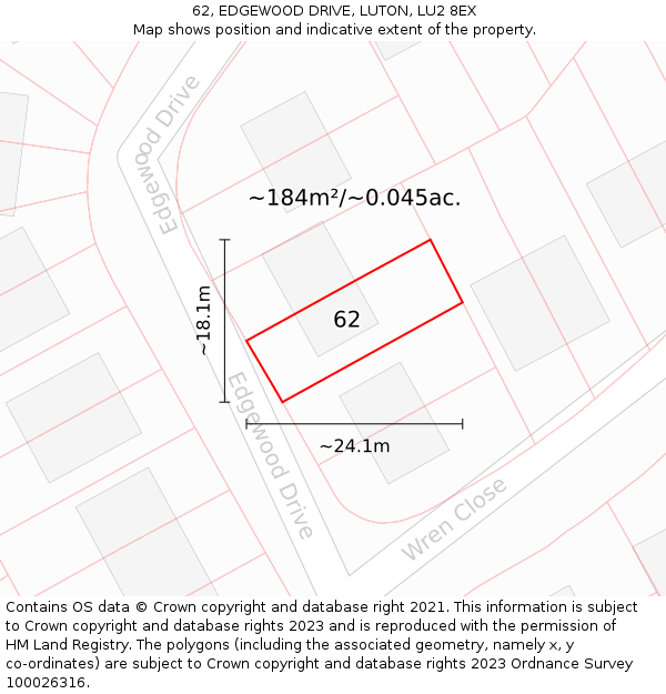 62, EDGEWOOD DRIVE, LUTON, LU2 8EX: Plot and title map