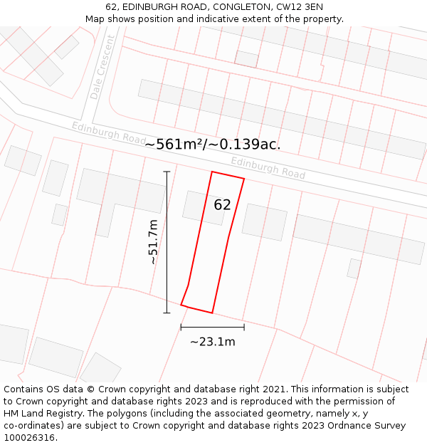 62, EDINBURGH ROAD, CONGLETON, CW12 3EN: Plot and title map