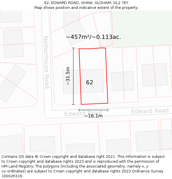 62, EDWARD ROAD, SHAW, OLDHAM, OL2 7EY: Plot and title map
