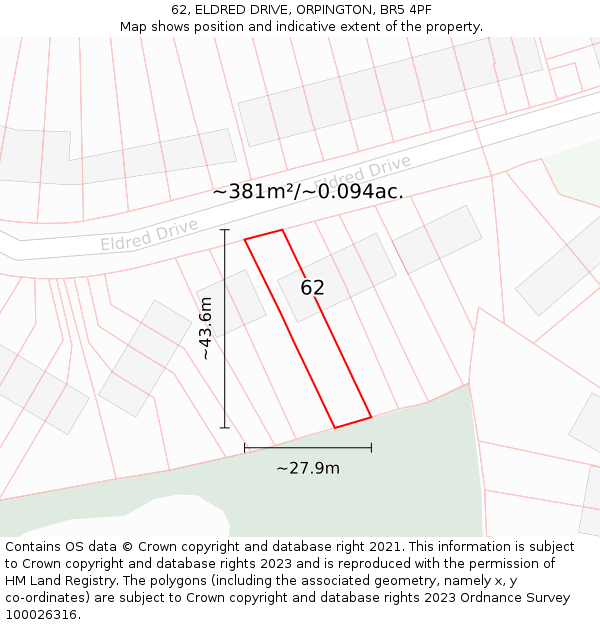 62, ELDRED DRIVE, ORPINGTON, BR5 4PF: Plot and title map