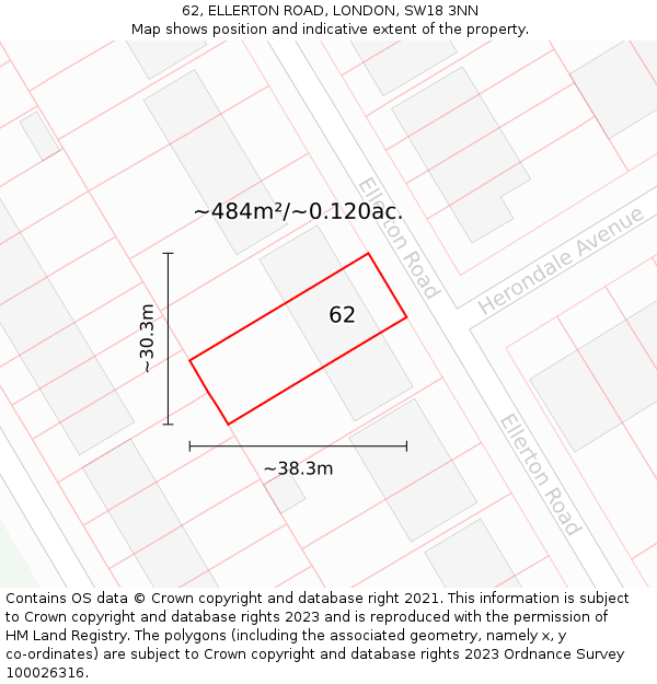 62, ELLERTON ROAD, LONDON, SW18 3NN: Plot and title map