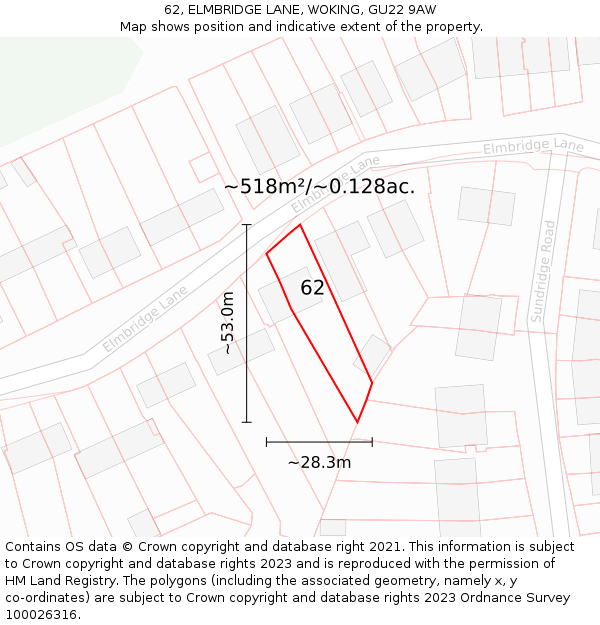 62, ELMBRIDGE LANE, WOKING, GU22 9AW: Plot and title map