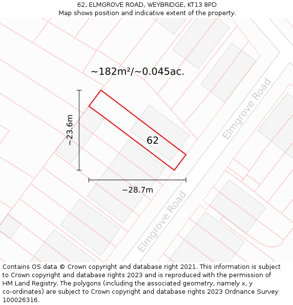 62, ELMGROVE ROAD, WEYBRIDGE, KT13 8PD: Plot and title map