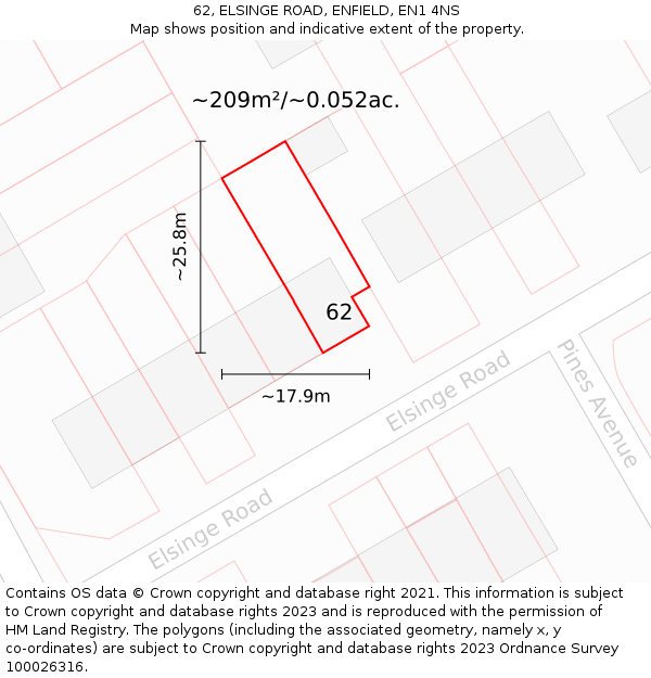62, ELSINGE ROAD, ENFIELD, EN1 4NS: Plot and title map