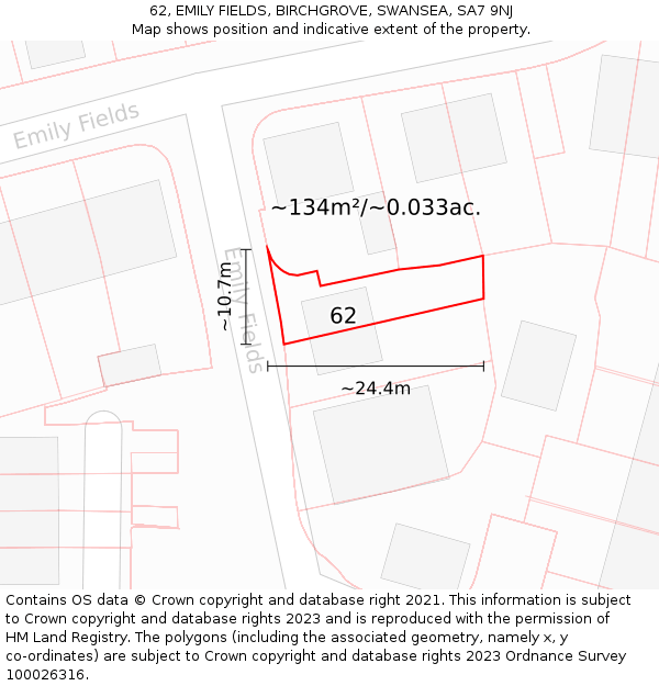 62, EMILY FIELDS, BIRCHGROVE, SWANSEA, SA7 9NJ: Plot and title map