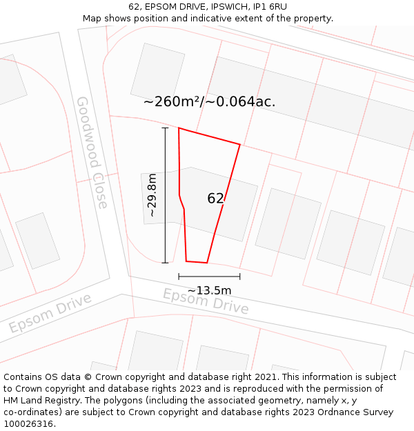 62, EPSOM DRIVE, IPSWICH, IP1 6RU: Plot and title map
