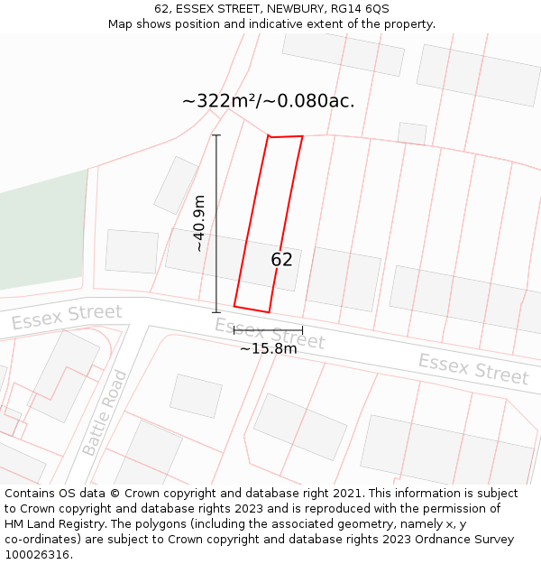 62, ESSEX STREET, NEWBURY, RG14 6QS: Plot and title map