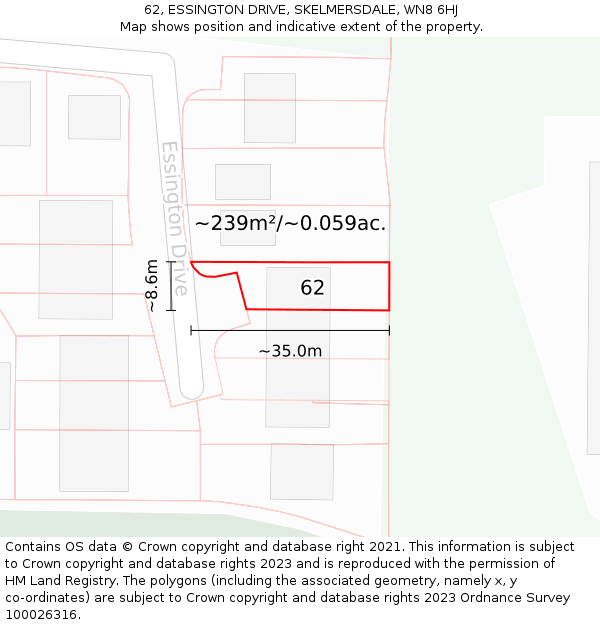 62, ESSINGTON DRIVE, SKELMERSDALE, WN8 6HJ: Plot and title map