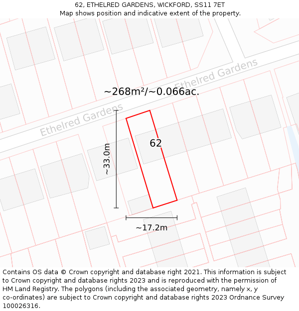 62, ETHELRED GARDENS, WICKFORD, SS11 7ET: Plot and title map