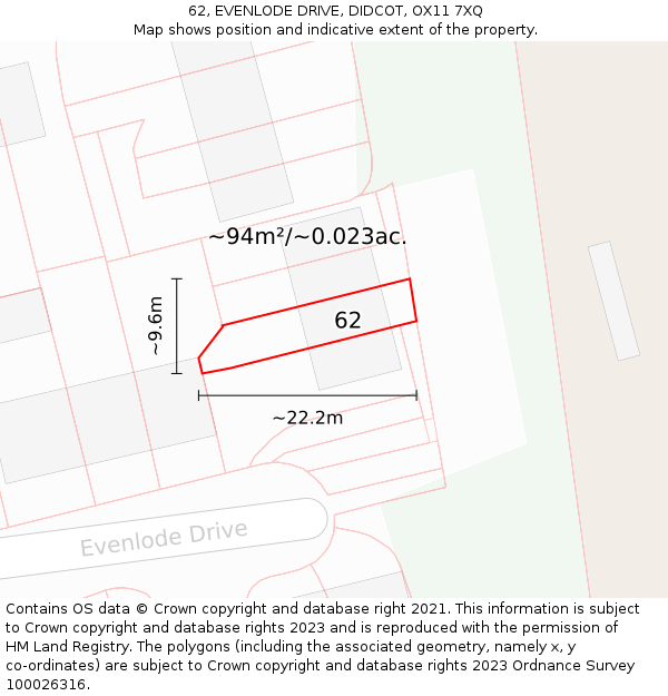 62, EVENLODE DRIVE, DIDCOT, OX11 7XQ: Plot and title map