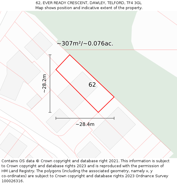 62, EVER READY CRESCENT, DAWLEY, TELFORD, TF4 3GL: Plot and title map