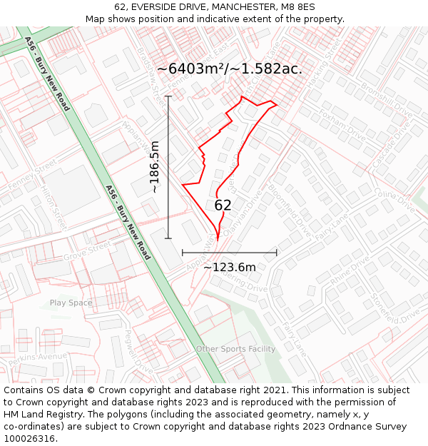 62, EVERSIDE DRIVE, MANCHESTER, M8 8ES: Plot and title map