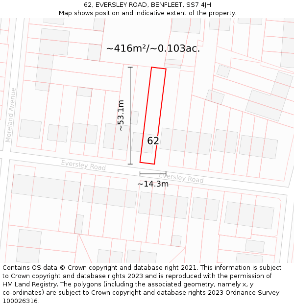 62, EVERSLEY ROAD, BENFLEET, SS7 4JH: Plot and title map