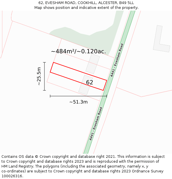 62, EVESHAM ROAD, COOKHILL, ALCESTER, B49 5LL: Plot and title map