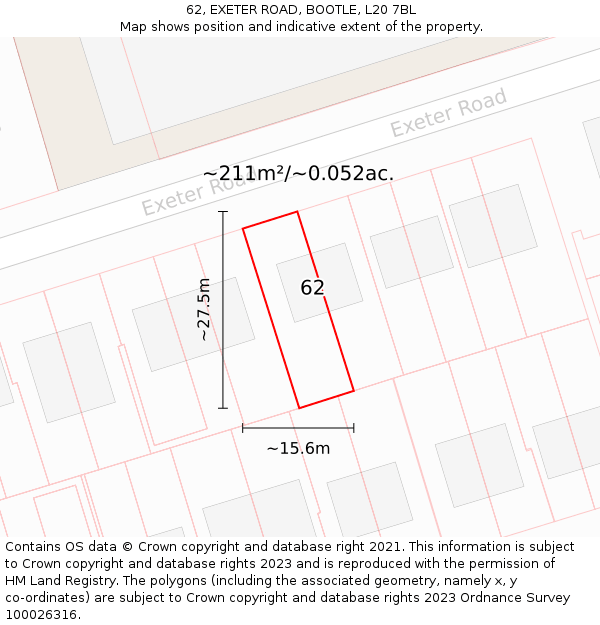 62, EXETER ROAD, BOOTLE, L20 7BL: Plot and title map