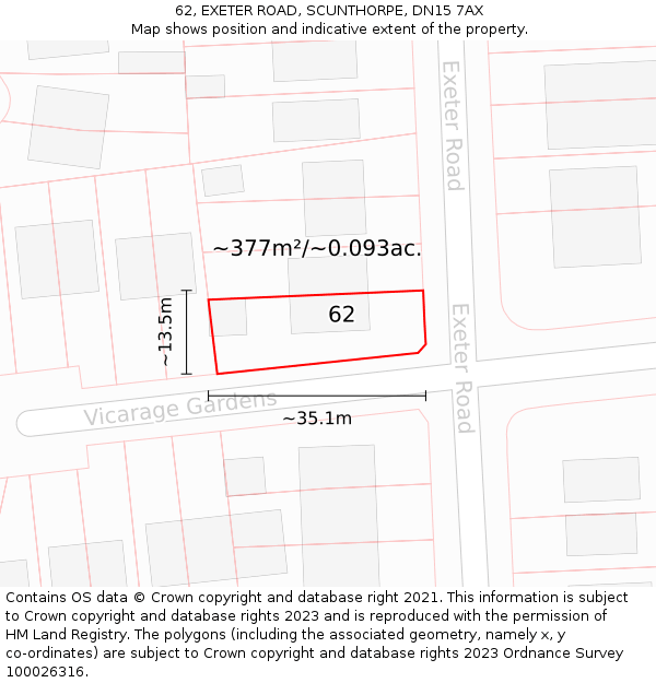 62, EXETER ROAD, SCUNTHORPE, DN15 7AX: Plot and title map