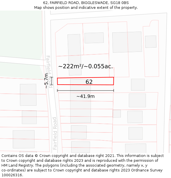 62, FAIRFIELD ROAD, BIGGLESWADE, SG18 0BS: Plot and title map