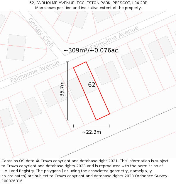 62, FAIRHOLME AVENUE, ECCLESTON PARK, PRESCOT, L34 2RP: Plot and title map