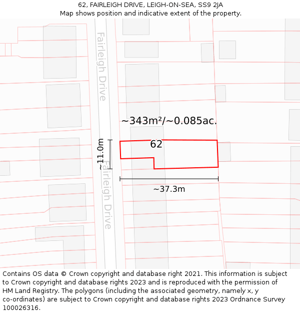 62, FAIRLEIGH DRIVE, LEIGH-ON-SEA, SS9 2JA: Plot and title map