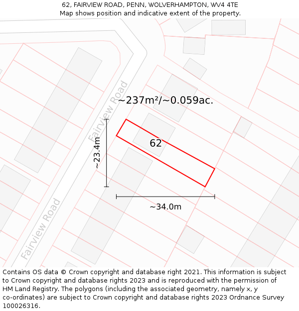 62, FAIRVIEW ROAD, PENN, WOLVERHAMPTON, WV4 4TE: Plot and title map