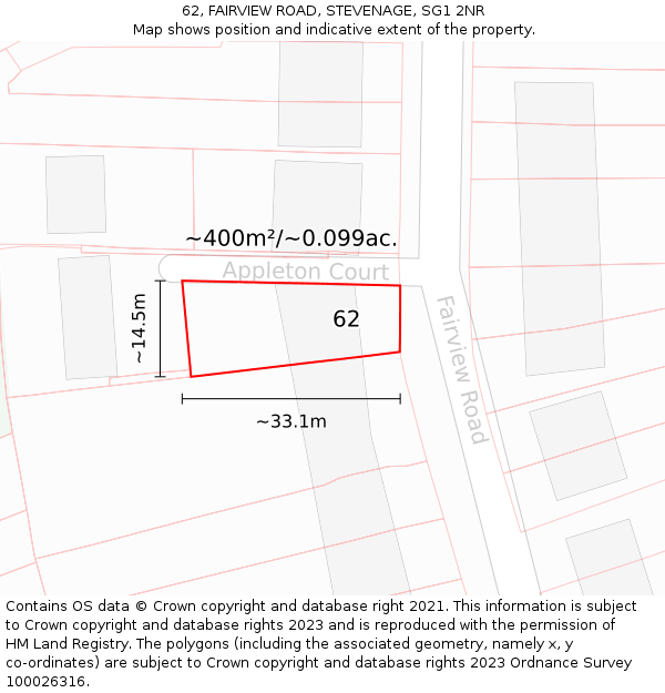 62, FAIRVIEW ROAD, STEVENAGE, SG1 2NR: Plot and title map