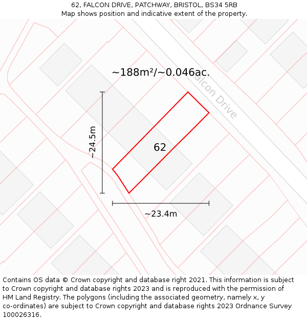 62, FALCON DRIVE, PATCHWAY, BRISTOL, BS34 5RB: Plot and title map