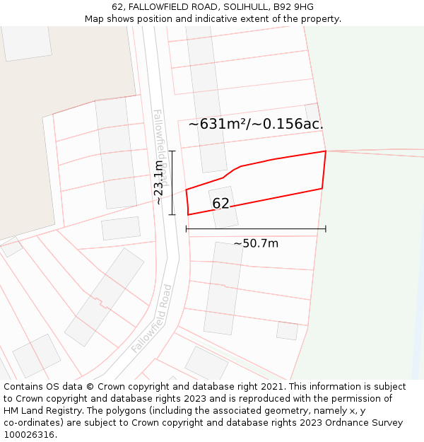 62, FALLOWFIELD ROAD, SOLIHULL, B92 9HG: Plot and title map