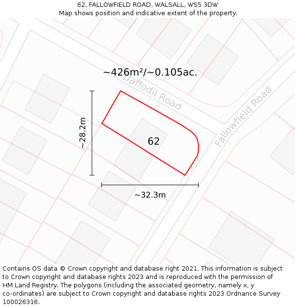 62, FALLOWFIELD ROAD, WALSALL, WS5 3DW: Plot and title map