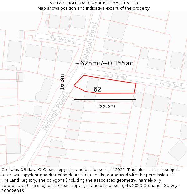 62, FARLEIGH ROAD, WARLINGHAM, CR6 9EB: Plot and title map