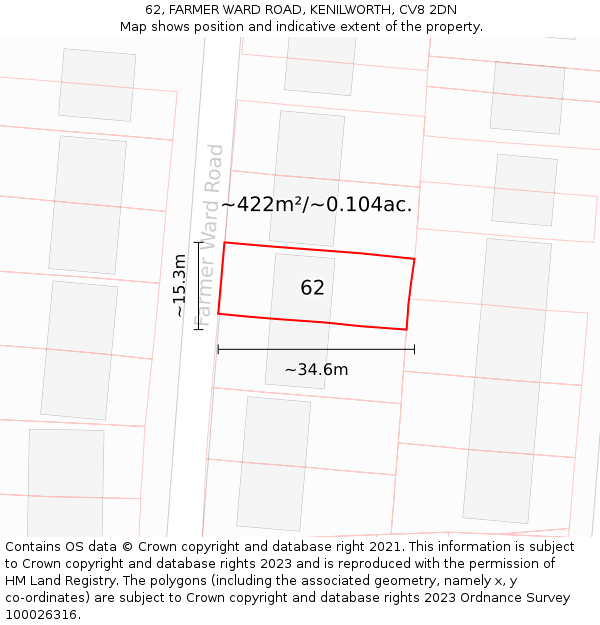 62, FARMER WARD ROAD, KENILWORTH, CV8 2DN: Plot and title map