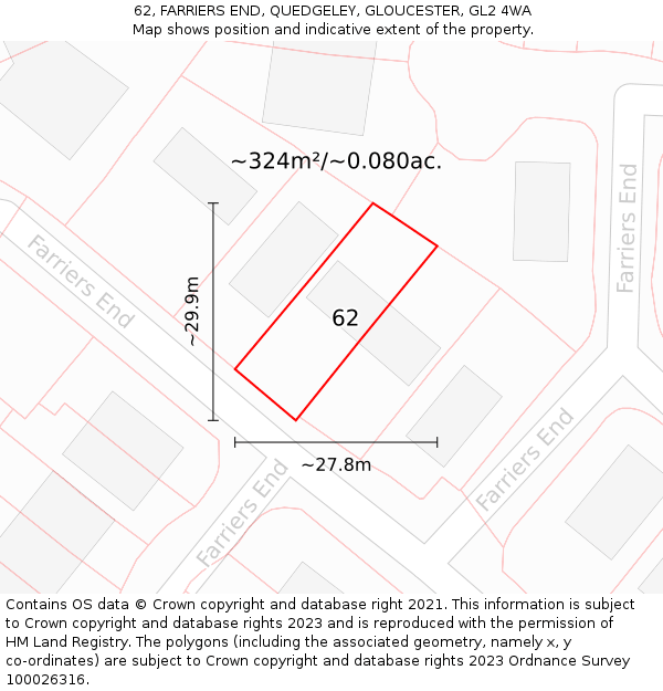 62, FARRIERS END, QUEDGELEY, GLOUCESTER, GL2 4WA: Plot and title map