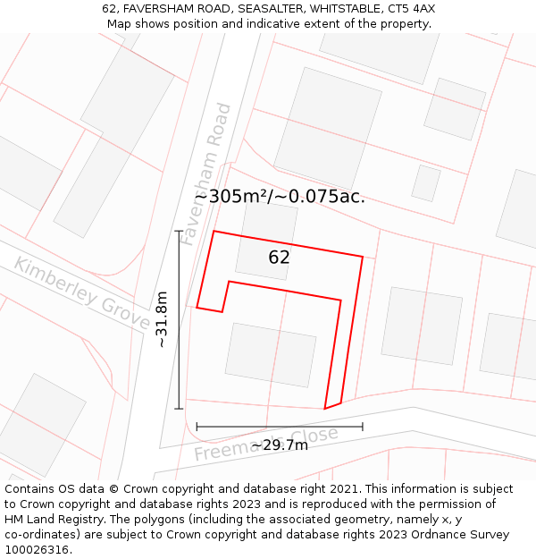62, FAVERSHAM ROAD, SEASALTER, WHITSTABLE, CT5 4AX: Plot and title map