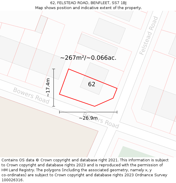 62, FELSTEAD ROAD, BENFLEET, SS7 1BJ: Plot and title map