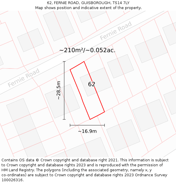 62, FERNIE ROAD, GUISBOROUGH, TS14 7LY: Plot and title map