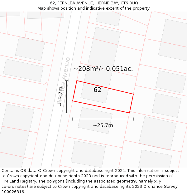 62, FERNLEA AVENUE, HERNE BAY, CT6 8UQ: Plot and title map