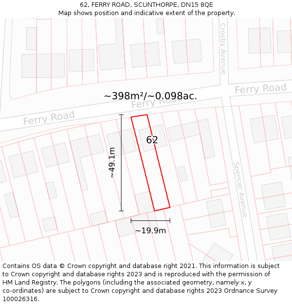 62, FERRY ROAD, SCUNTHORPE, DN15 8QE: Plot and title map