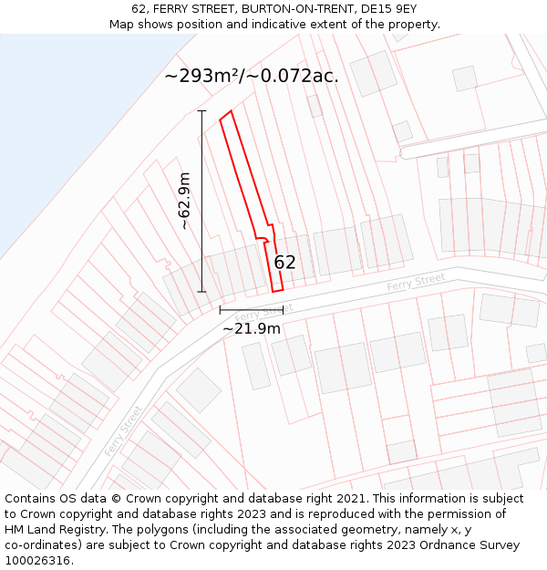 62, FERRY STREET, BURTON-ON-TRENT, DE15 9EY: Plot and title map