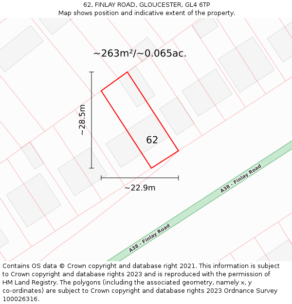 62, FINLAY ROAD, GLOUCESTER, GL4 6TP: Plot and title map
