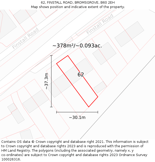 62, FINSTALL ROAD, BROMSGROVE, B60 2EH: Plot and title map