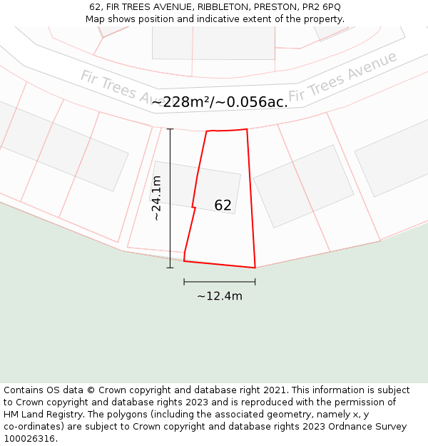 62, FIR TREES AVENUE, RIBBLETON, PRESTON, PR2 6PQ: Plot and title map