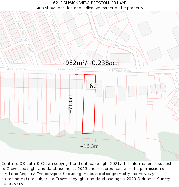 62, FISHWICK VIEW, PRESTON, PR1 4YB: Plot and title map