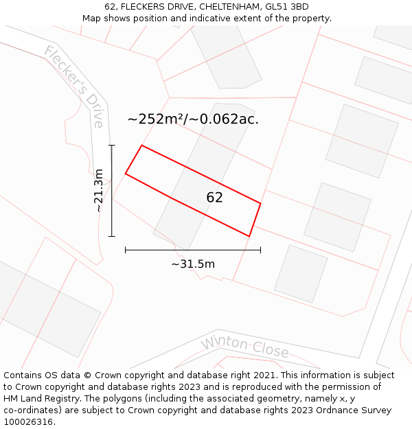 62, FLECKERS DRIVE, CHELTENHAM, GL51 3BD: Plot and title map
