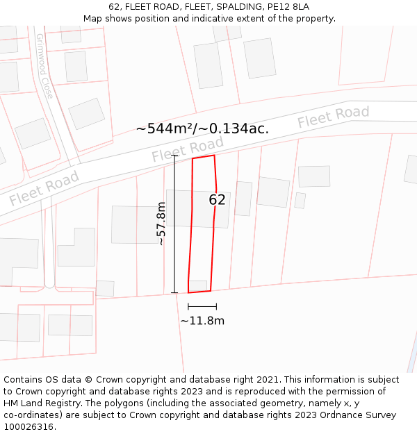 62, FLEET ROAD, FLEET, SPALDING, PE12 8LA: Plot and title map