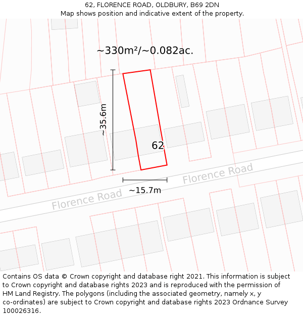 62, FLORENCE ROAD, OLDBURY, B69 2DN: Plot and title map