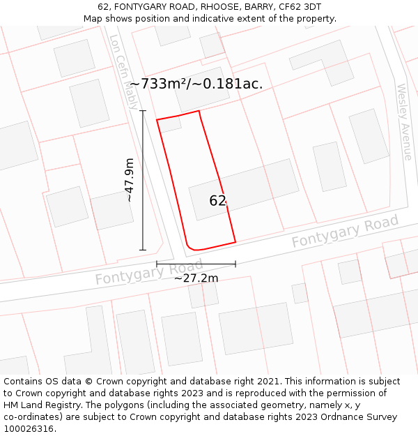 62, FONTYGARY ROAD, RHOOSE, BARRY, CF62 3DT: Plot and title map