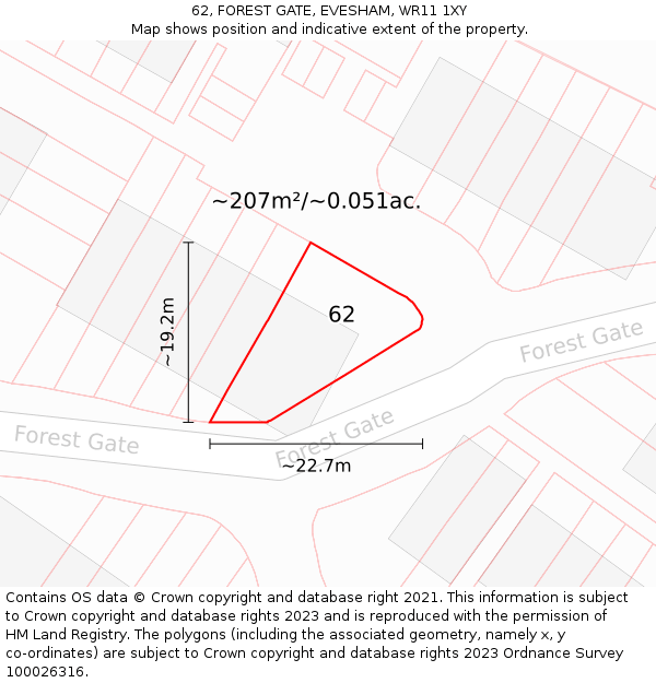 62, FOREST GATE, EVESHAM, WR11 1XY: Plot and title map