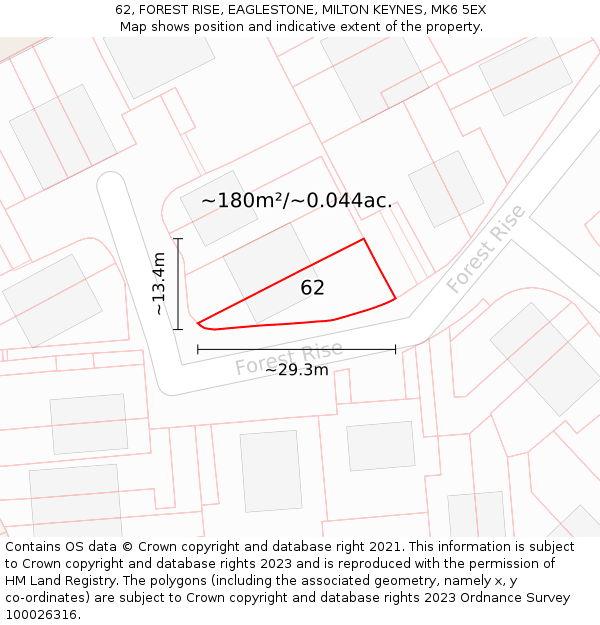 62, FOREST RISE, EAGLESTONE, MILTON KEYNES, MK6 5EX: Plot and title map