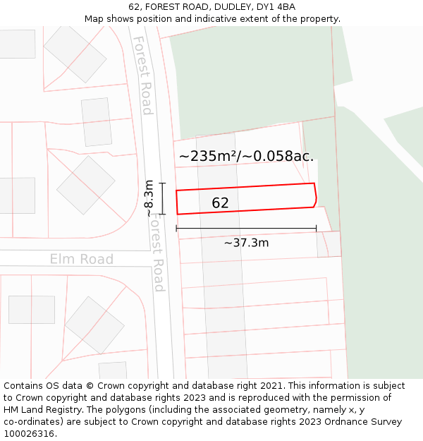 62, FOREST ROAD, DUDLEY, DY1 4BA: Plot and title map